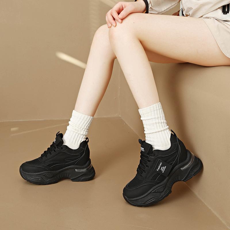 Fashion CRLAYDK Chunky Mid Top Sneakers for Women Height Incrase Wedge Air Cushion Casual Platform Tennis Walking Mesh Trainer Shoes