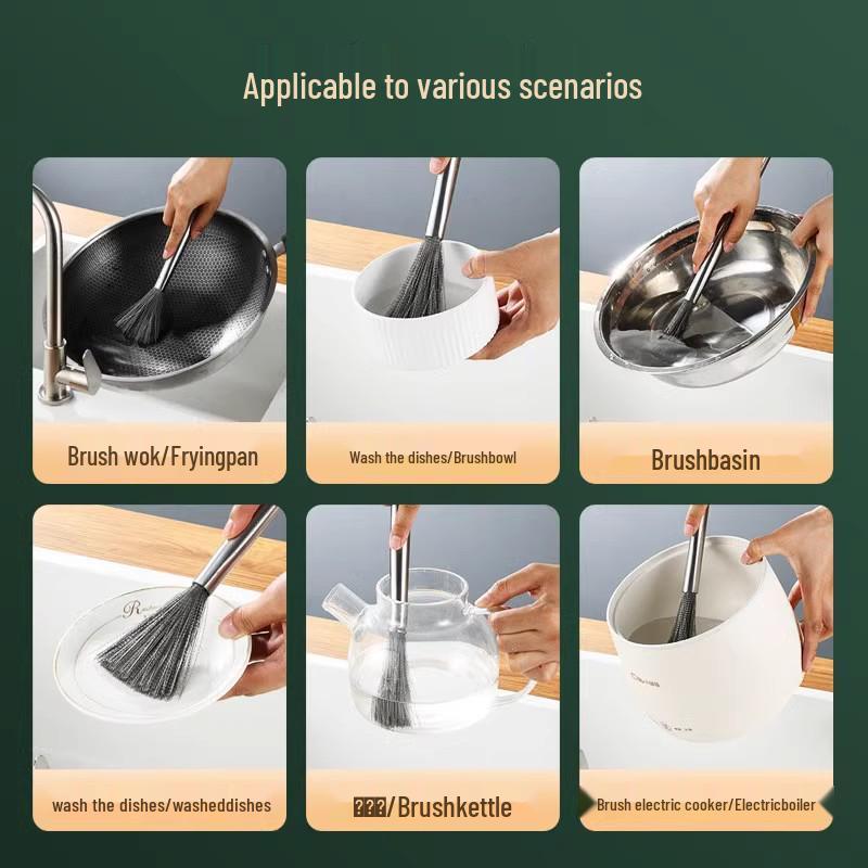 Stainless Steel Pot Brush with Handle - Durable Dishwashing Tool for Kitchen & Canteen