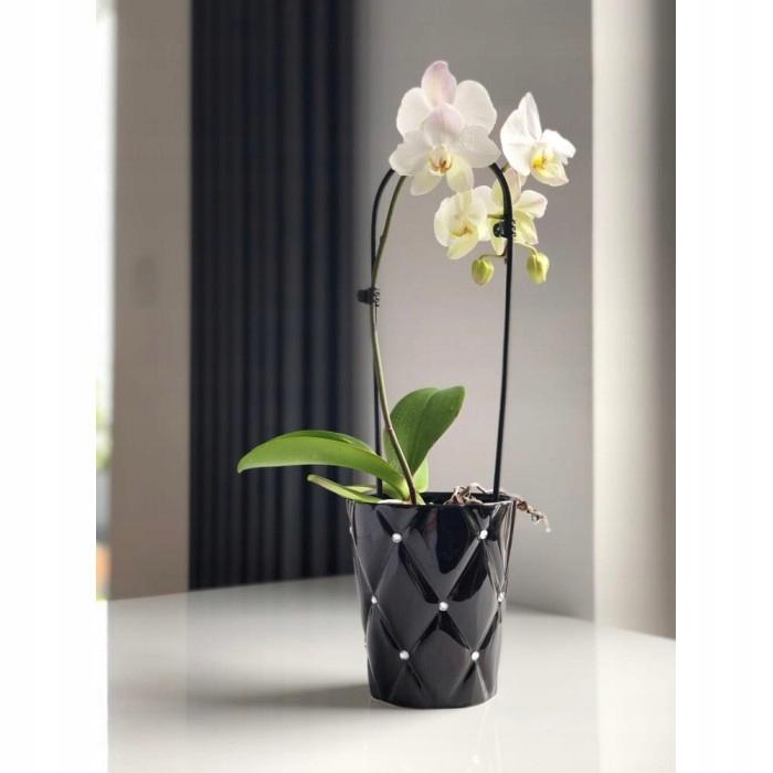 Černý glamour keramický květináč s kamínky 15 cm