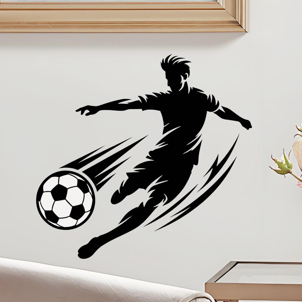 Silhouette Soccer Player Wall Decal for Living Room School Sports Event Theme Removable Vinyl Art Sticker Home Decoration
