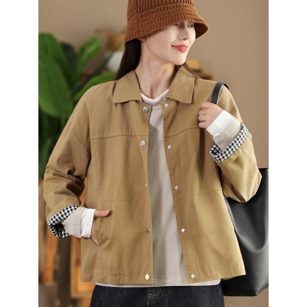 Dimanaf 2025 New Short Jacket Autumn Solid Coat Long Sleeves Buttons Women
