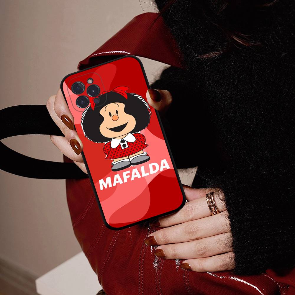 Hot Mafalda Black Silicone TPU Phone Case For Iphone17 Air 16 15 14 13 12 Pro 11 Pro Max Plus Protective Lens Cover Case