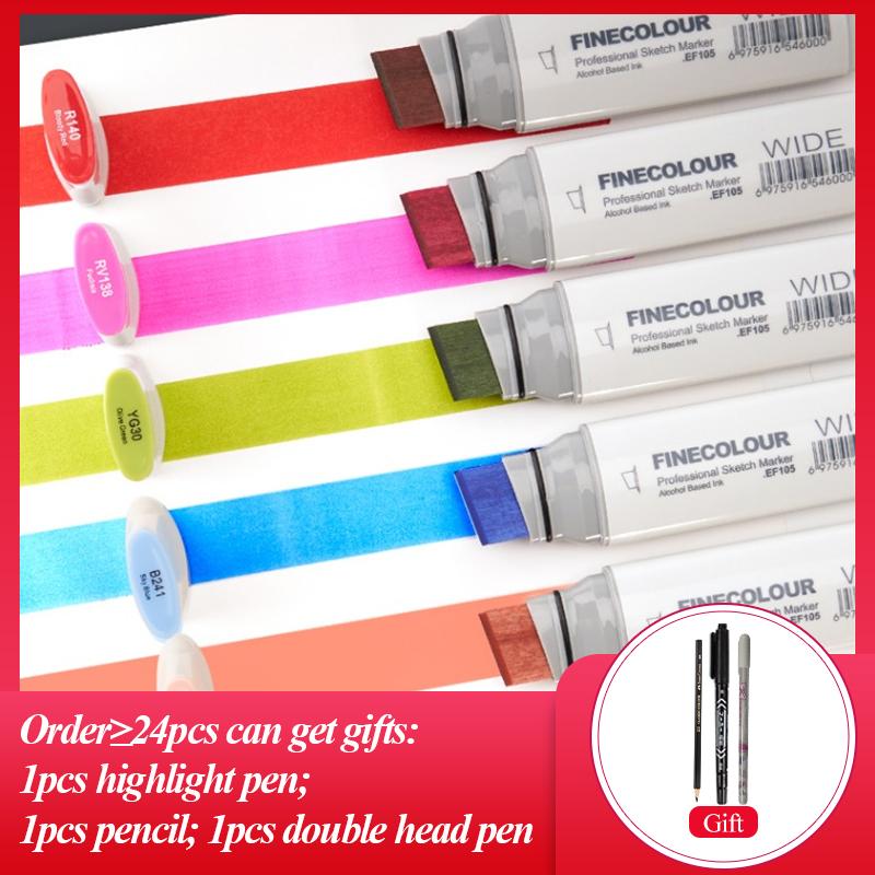 FINECOLOUR Hand-painted Markers EF100/EF101/EF102 Art Marker Set Dual Head Oily Alcohol Based Sketch Pen Art Painting Supplies