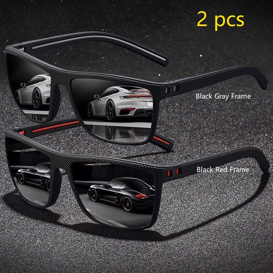 2Pack Unisex Retro Plaid Sunglasses Fashionable Square Brand Design Glasses Ideal for Fishing And Driving