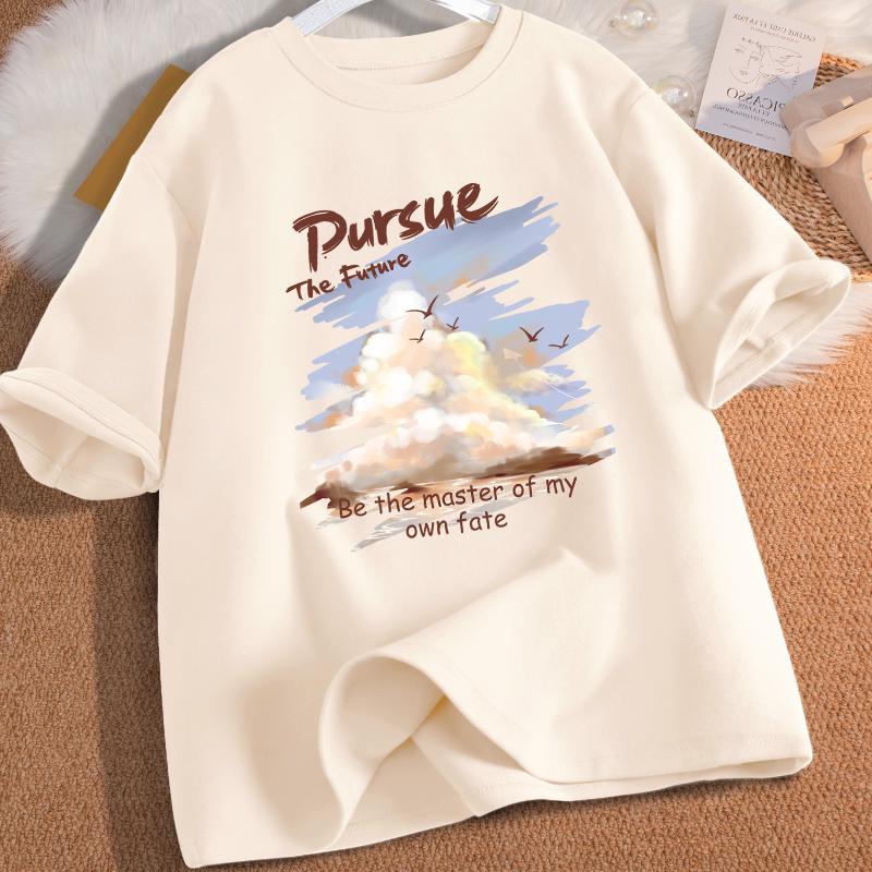 

Женская футболка из чистого хлопка с коротким рукавом 2025 - Новый свободный летний стиль XL