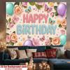 2D Pastel Floral Butterfly Backdrop Happy Birthday for Girls Themed Photo Booth Background