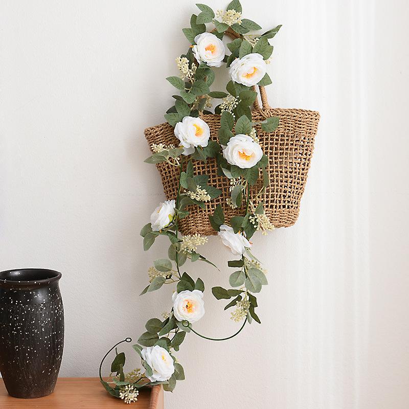 2m Artificial Flowers Rose Ivy Vine Wedding Decoration Real Touch Silk Flower String Home Hanging Garland Party Wedding Decor