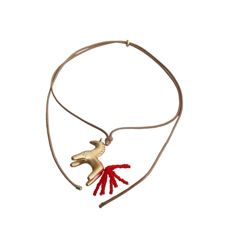 Artistics Horse Charm Jewelry Bohemian Styles Necklace Soft Wax Cord Chain Versatile Wardrobe Staple