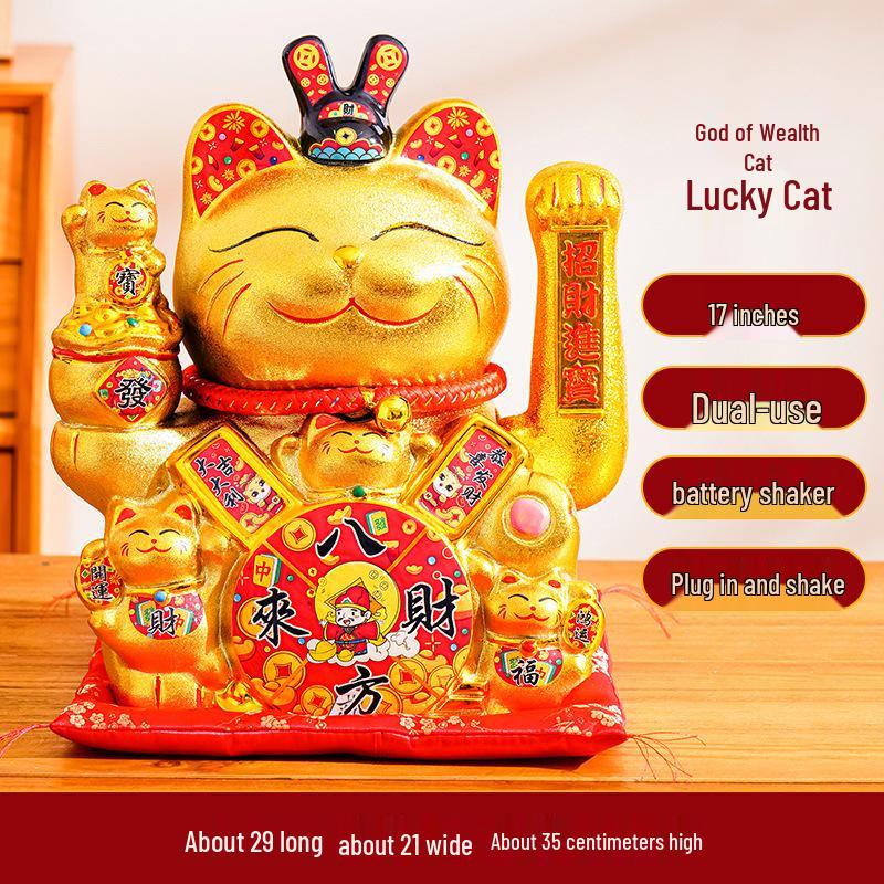 Ceramic Lucky Cat Figurine with Waving Hand – Customizable Gold Shop Gift for 2026 Opening Ceremony