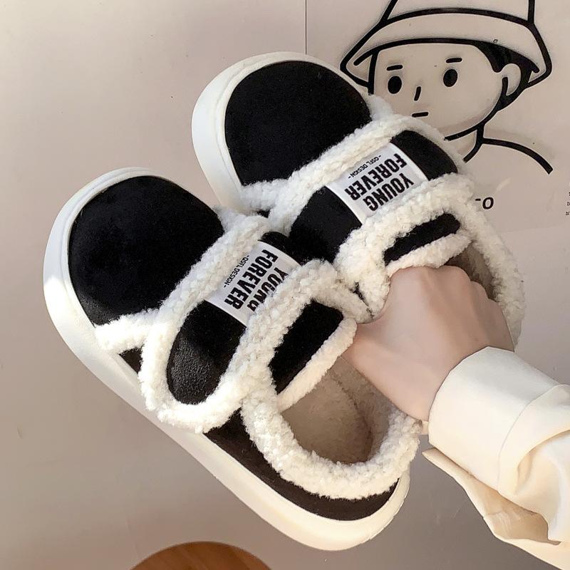 Fashion Indoor Warm Cotton Slippers For Women Winter Platform Shoes Soft Plush Thick Sole Girls Home Floor Daily Walking Fluffy Shoes