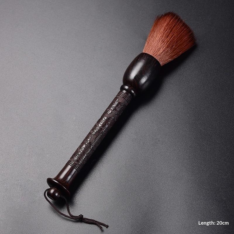 Chinese Style Cleaning Brush Hand Carved Dragon Pattern Sandalwood Handle Synthetic Fiber Brush