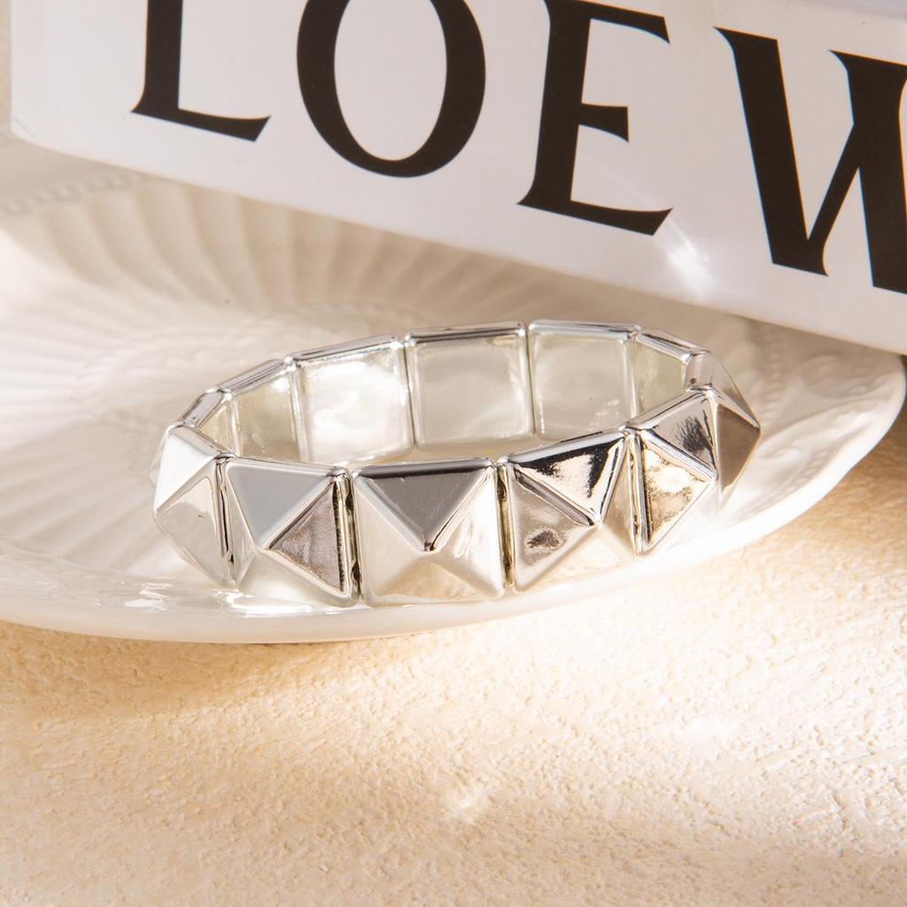 Gold & Silver Interspersed Rhombus Bangle: Luxury Wide Band Hand Jewelry with Exaggerated Fashion and Unique Personality