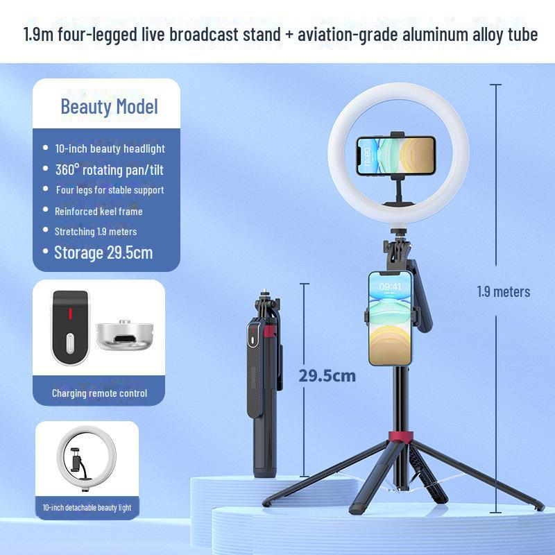 Stabilizzatore portatile P185: Quadripiede con fotocamera mobile in lega di alluminio e bastone per selfie Bluetooth con luce di riempimento