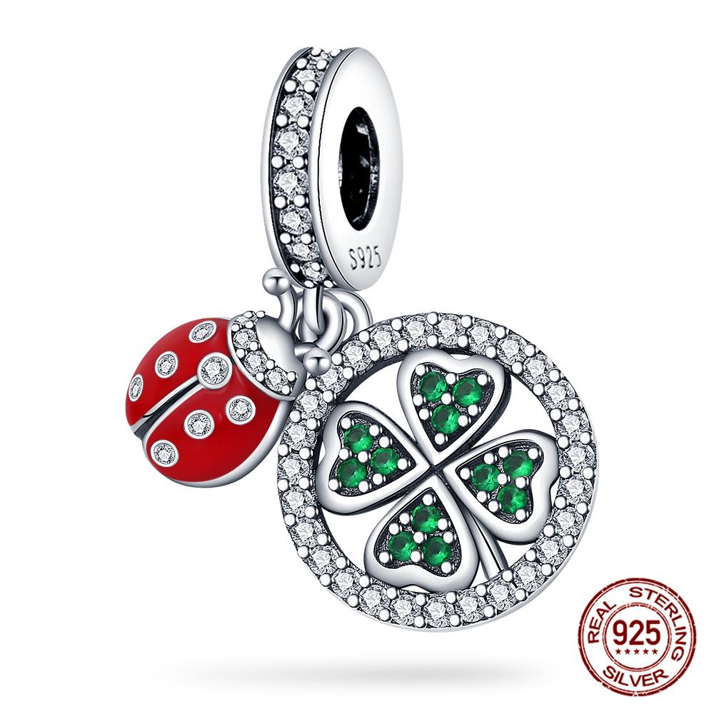 100% 925 Silver Heart Shaped Four Leaf Clover Ladybug Charms Fit Original 925 Women Bracelet DIY Jewelry Making Gift