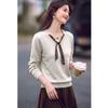 Xinfeiyu Wool-Blend Retro V-Neck Knitted Sweater with Scarf Detail