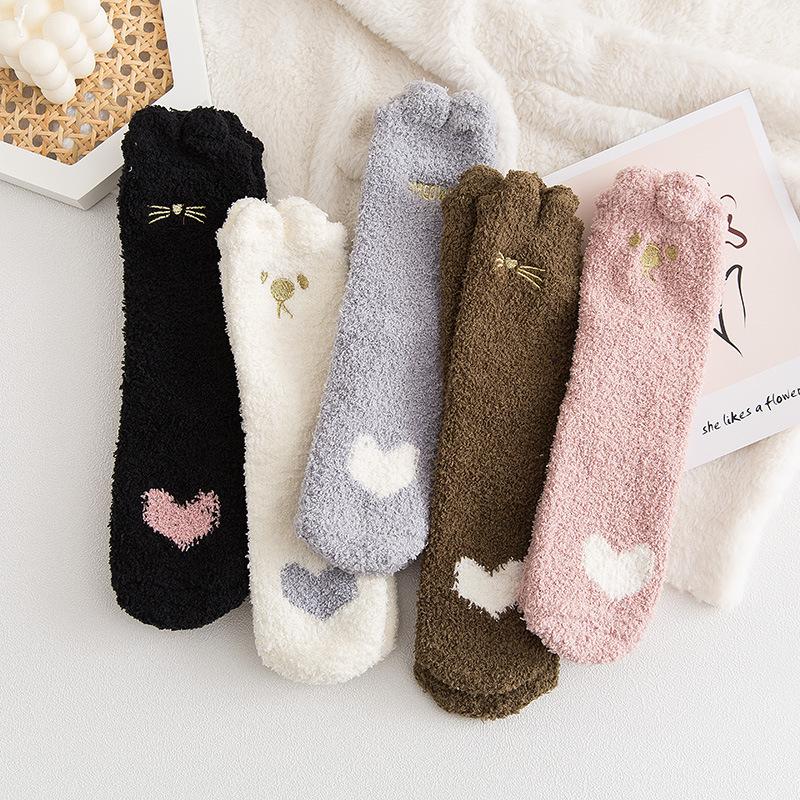 Winter half-length velour mid-calf women's socks coral velour socks casual colour-blocked thickened warm floor socks adult terry socks