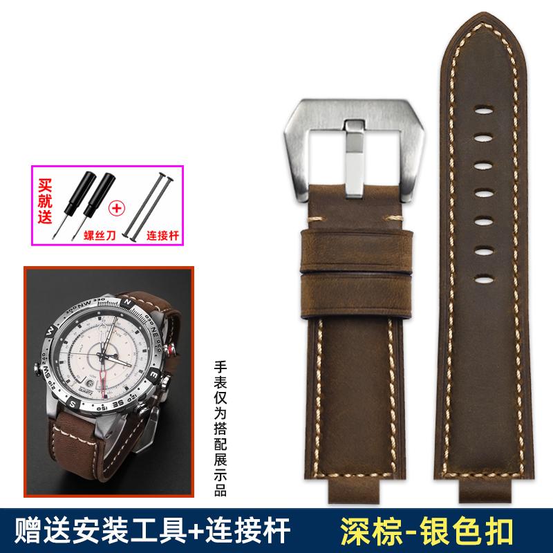 Genuine Leather Watch Strap 24*16mm For Timex Tide T2n739 T2n720 T2n721 T45601 T2p141 Series Watchband Men's Watch Accessories