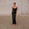Women's Urban Fashion Solid Color Dress with Deep V-neck, Slim Fit, and Spaghetti Straps for Spring/Summer 2024.