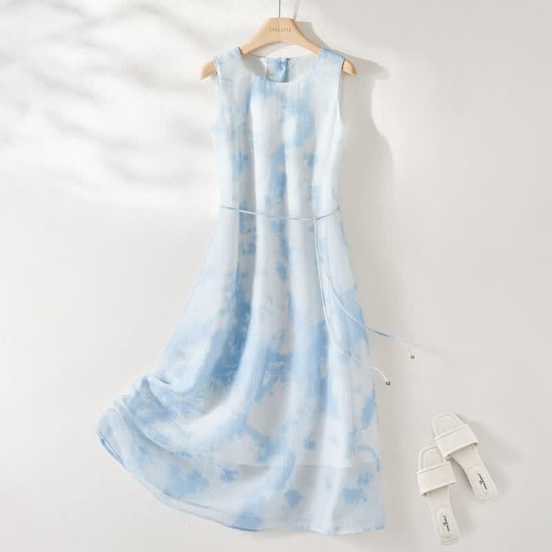IHIMI French Style Tie-Dye Sleeveless Midi Dress