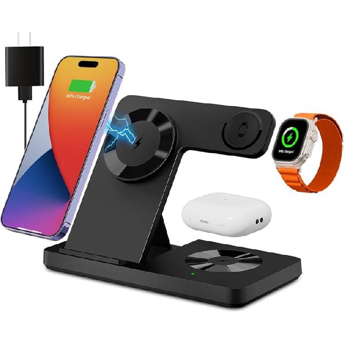 Magnetic 3 in 1 Wireless Charging Station for Magsafe iPhone 12-17 Series, Charging Station for Multiple Devices, Mag-Safe Wireless Charger Stand for