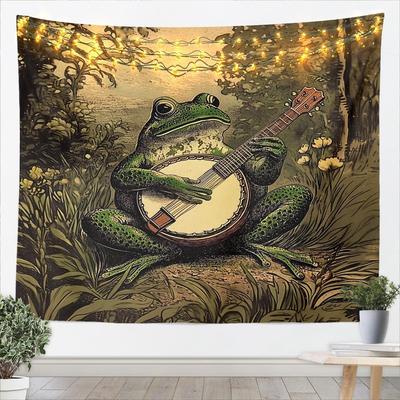 Boho Frog Guitar Tapestry Wall Hanging Boho Nature Art Music Decor Hippie Gift Unique Mural Poster Living Room Bedroom Tapestry