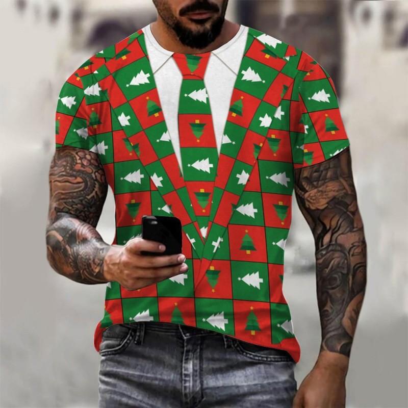 Christmas T-shirt Fashion Versatile Top Unisex European Santa Claus 3D Printed Men's T-shirt Round Neck Short Sleeved Casual Top