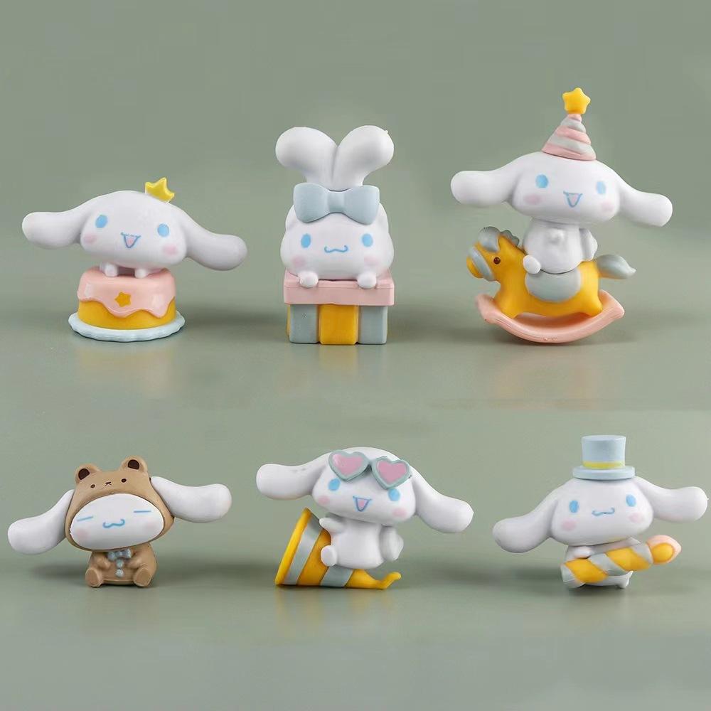 6Pcs Anime Figure Cinnamoroll Party Pom Pom Purin Gudetama PVC Model Figurine DIY Sticker Doll Ornamental Ornament Toy Gift