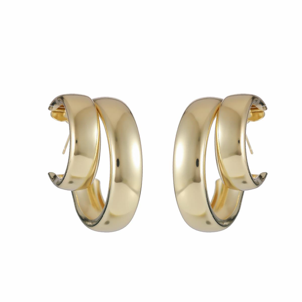 INS Style Exaggerated Double Ring Smooth C-shaped Earrings with Simple, Fashionable and Personalized Double-layer Earrings and Earrings