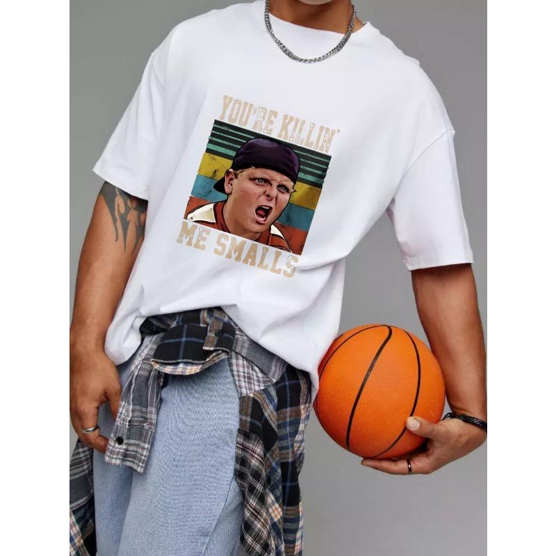 Vit T-shirt med Youre Killin Me Smalls-grafik och vintage-ränder för vardagsbruk