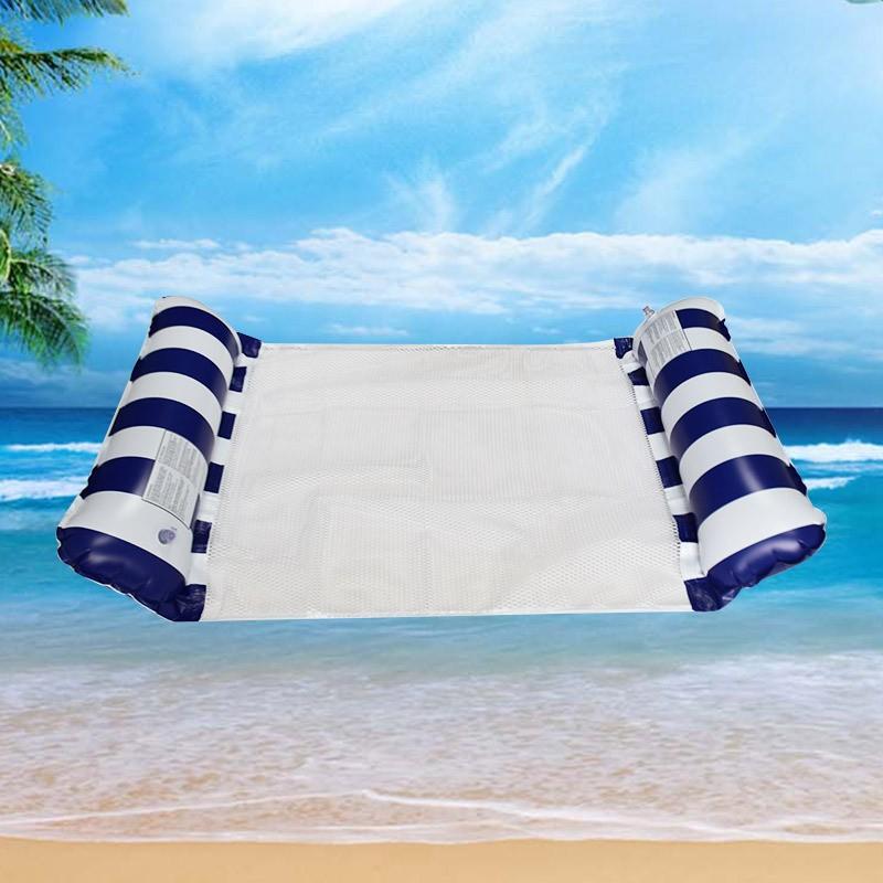 New Inflatable Four-tube Deck Chair with Mesh, Floating Bed, Water Play Hammock, Striped Foldable Mesh Floating Chair