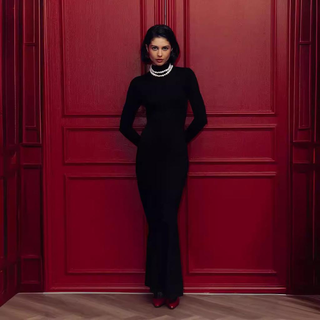 Women Knitted Maxi Dress Elegant Turtleneck Long Sleeve Sweater Dress Fall Winter Sexy Christmas Party Dress