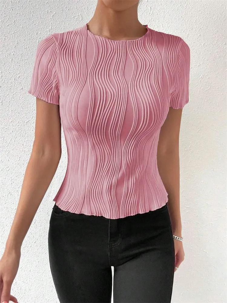 T-shirt Phumee Casual Round Neck Short Sleeve  Rib-knit A2181