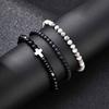 3 Stück Herren Perlenarmband, Vintage Schwarz Weiß Naturstein Perlen Verstellbares Armband, Cooles Schmuckgeschenk für Ihn