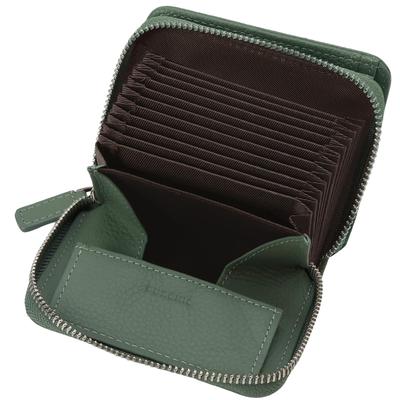 PURCHIC Mini-Brieftasche, echtes Leder, große Kapazität, 18 Kartenfächer, für Damen, kompakt, RFID-Schutz, Akkordeon-Fächer, (Grün)
