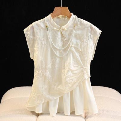 Premium Casual Versatile Sleeveless Top Button-down Embroidered Shirt Summer Retro Luxury