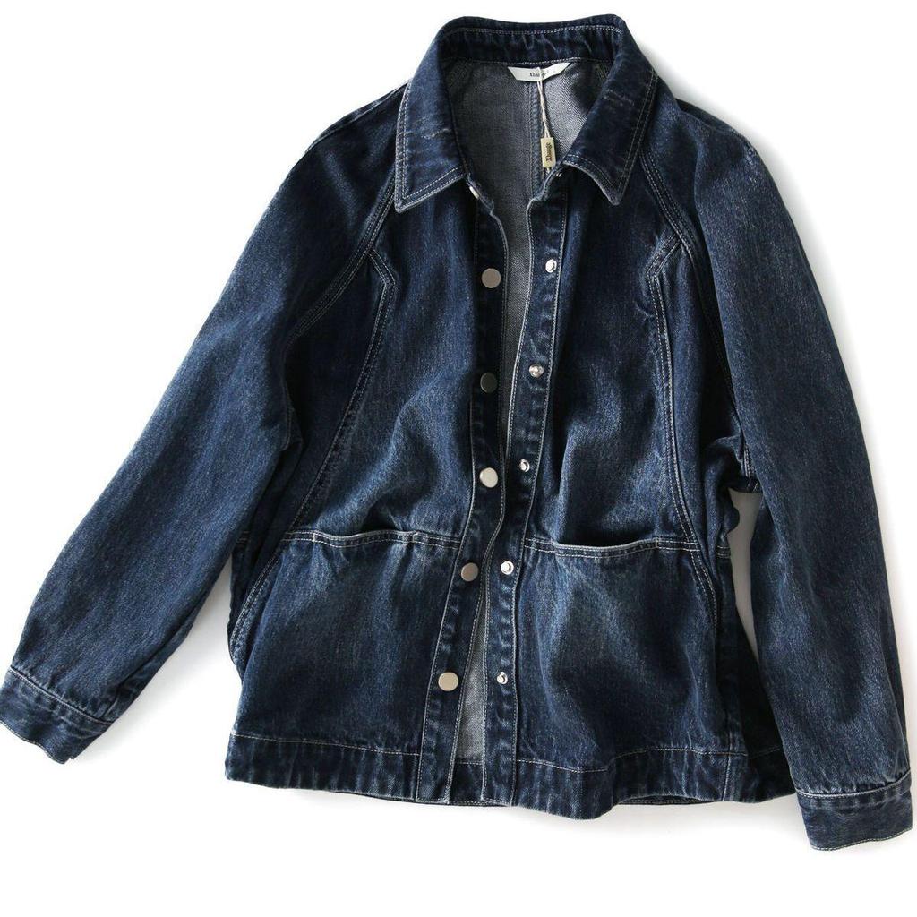 Tiefblaue Jeansjacke Vielseitige Damen Frühling Herbst Lockere Schlankmachende Kurze Jacke,