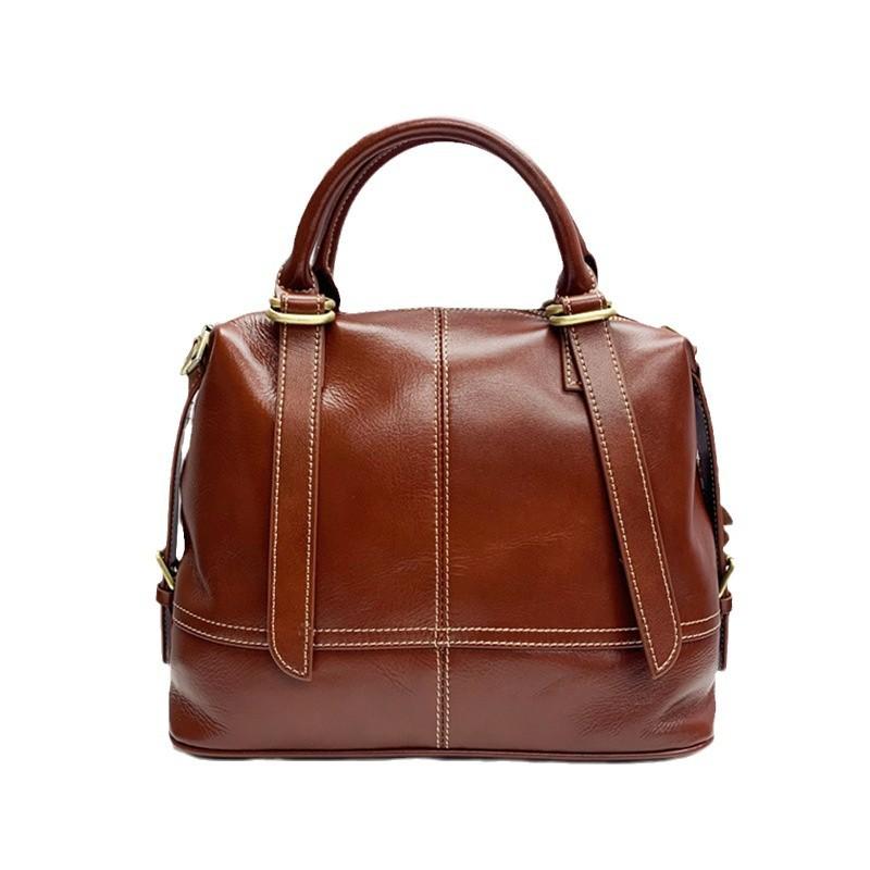 Leather Casual Versatile Boston Women'S Bag First Layer Cowhide Large Capacity Crossbody Handbag Women'S