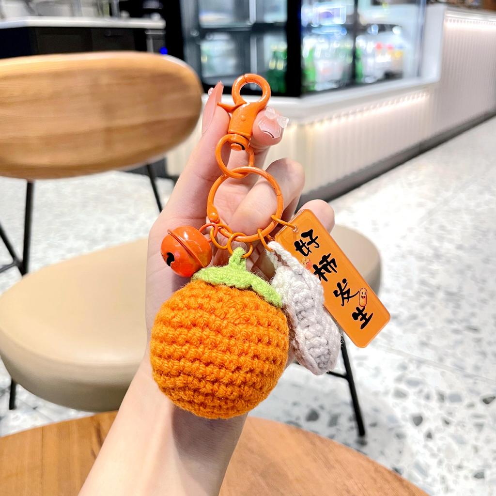 Good Things Happen Keychain Pendant Handmade Wool Woven Peanuts Exquisite Female Persimmon Ruyi Backpack Bag Trinkets