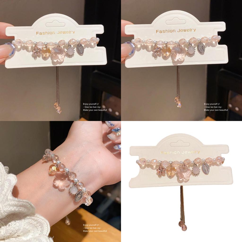 Light Luxury Zircon Artificial Pearl Flower Heart Pendant Bracelet For Women Gift