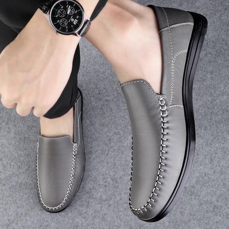 New 2024 Men Dress Shoes Genuine Leather Breathable Middle Aged Business Round Toe Wedding Footwear Male Flat