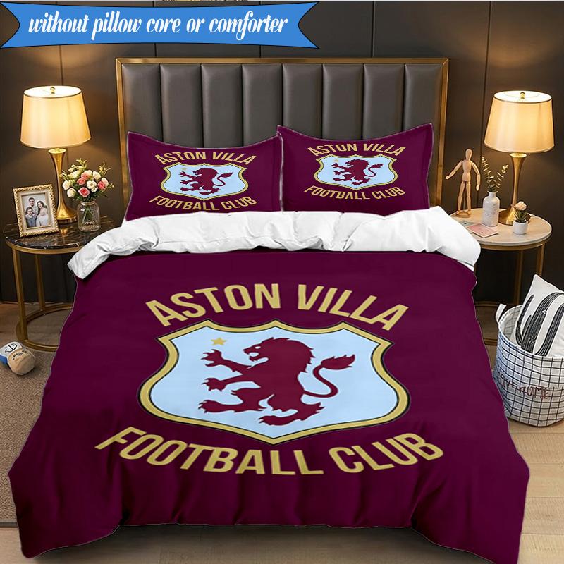 3PCS Aston Villa Football Club Printed Soft Bedding Set,Including 1pc Duvet Cover And 2pcs Pillowcases Perfect for Bedroom, Dormitory, Fan gift