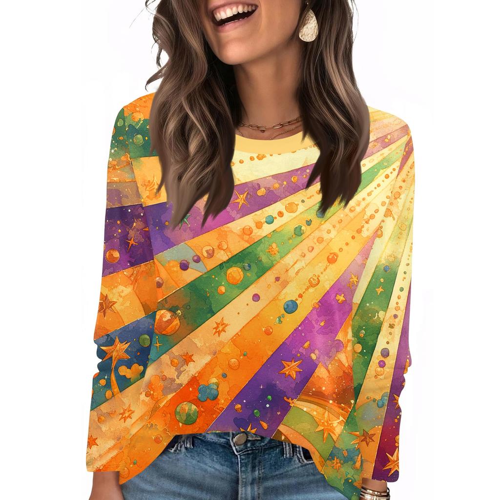 Long Sleeve Shirts For Women Cute Print Graphic Tees Blouses Casual Plus Size Basic Tops Pullover