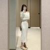 Temperament Muse Fan Gentle Wind White Shoulder Knitted Dress High Sense Women's Autumn and Winter New