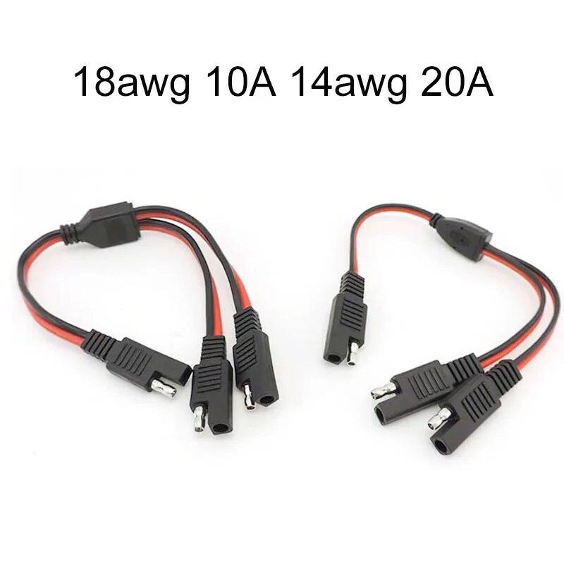 1 SAE To 2 SAE Power Extension Connector Plug Cable Solar Panel Battery Adapter Quick Connect Disconnect 14AWG 18AWG 10A 20A