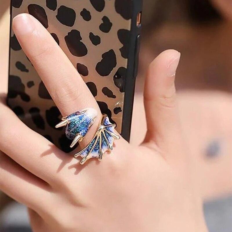 Anéis de Casal Dragão Rosa Azul Fofos e Fashion Masculinos e Femininos Médio Pode Auto-Regular Anéis de Dragão