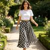 Women Maxi Skirt, Elastic Waist Plaid Print Long Skirt, Flowy Hem Lightweight Summer Skirt for Beach Travel Vacation Party