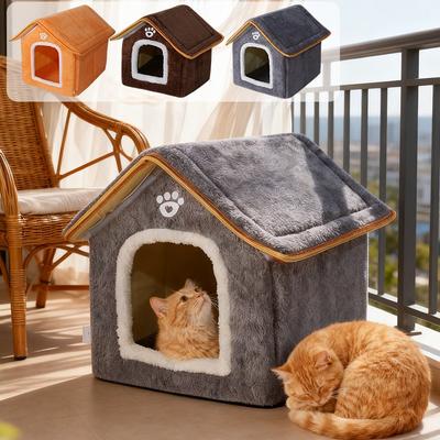 Foldable Pet Bed House for Cats,with Fully Enclosed Design,Cute Indoor Pet House for Small Pets,Puppy Cave Nest Christmas Gift