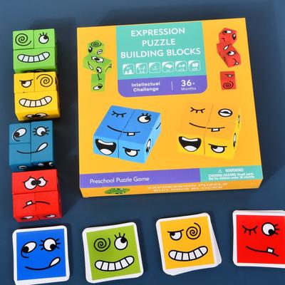 Eltern-Kind-Brettspiel Kinder Spaßspielzeug Gesichtswechselnder Zauberwürfel Baustein Interaktives Puzzle Tischspiel Geschenk