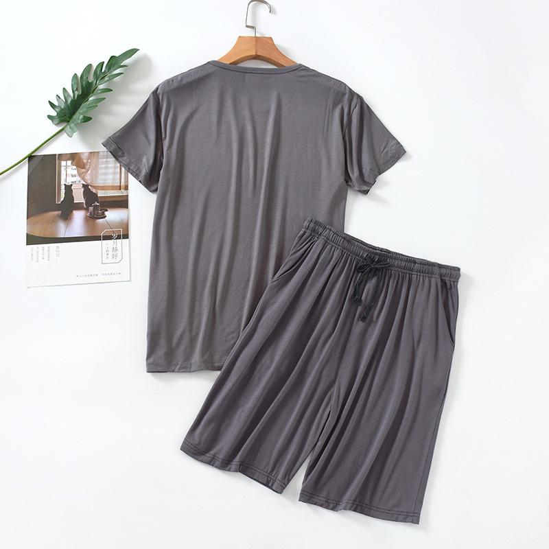 Pijama de verano para hombre, de modal, de manga corta, para uso doméstico, fino, de cuello redondo, informal, adecuado para uso diario, conjunto de pijama de talla grande.
