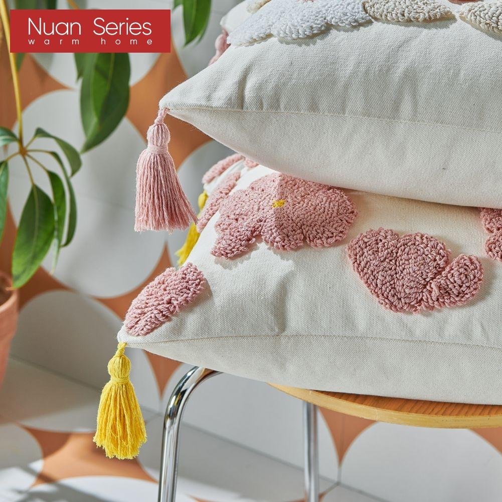 1PC Nuan Series Versatile Floral and Green Leaf Pillowcase 3D Embroidered Cushion Cover for Sofa Living Room Bedroom Home Decor